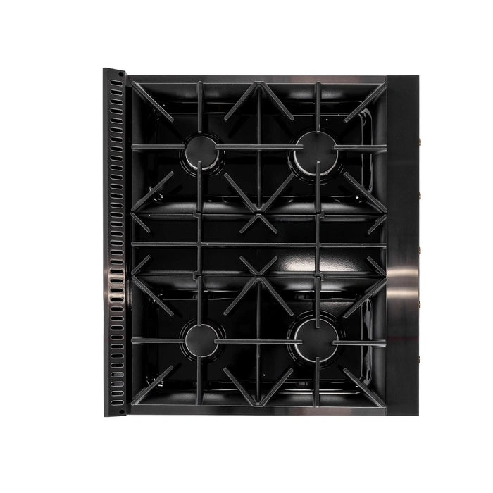 Kucht 2-Piece Appliance Package - 30-Inch Propane Gas Range with 4.2 Cu. Ft. Oven & Wall Mount Range Hood in Dark Titanium Stainless Steel with Gold Accents