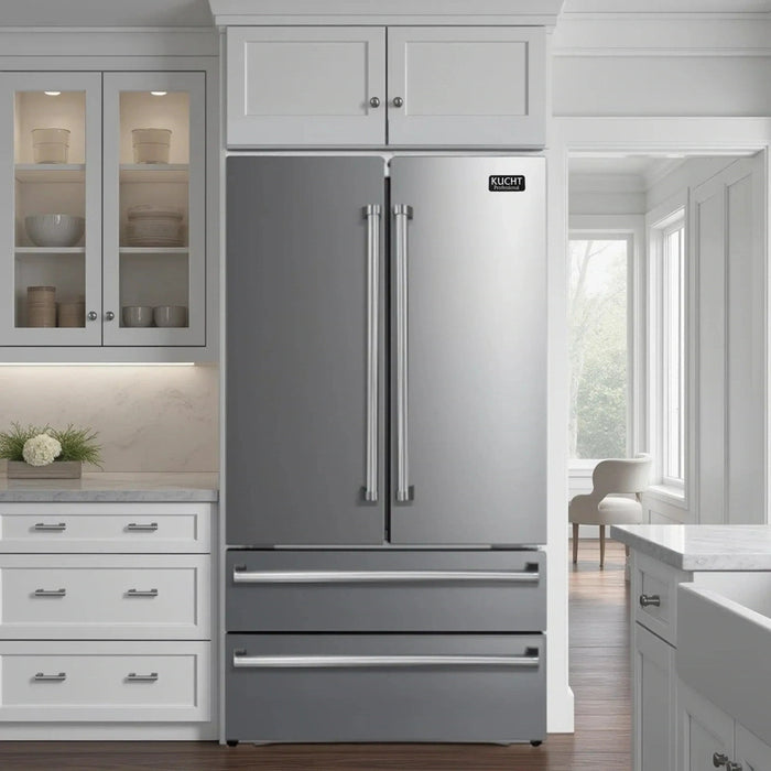 Kucht 36-Inch Counter Depth 22.5 cu. ft. French Door Refrigerator with Ice Maker in Stainless Steel (KR700i)