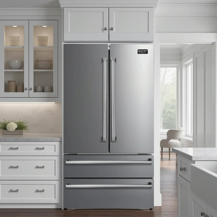 Kucht 3-Piece Appliance Package - 48-Inch Dual Fuel Range in Natural Gas, 36-Inch Refrigerator & Dishwasher in Stainless Steel