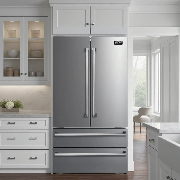 Kucht 3-Piece Appliance Package - 36-Inch Dual Fuel Range in Natural Gas, 36-Inch Refrigerator & Dishwasher in Stainless Steel