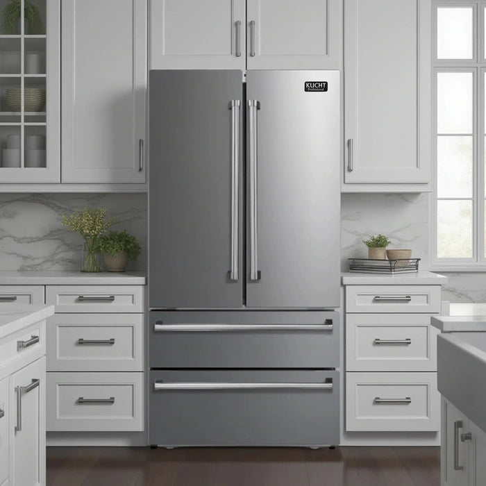 Kucht 4-Piece Appliance Package - 36-Inch Dual Fuel Range in Natural Gas, 36-Inch Refrigerator, Dishwasher & Under Cabinet Range Hood in Stainless Steel