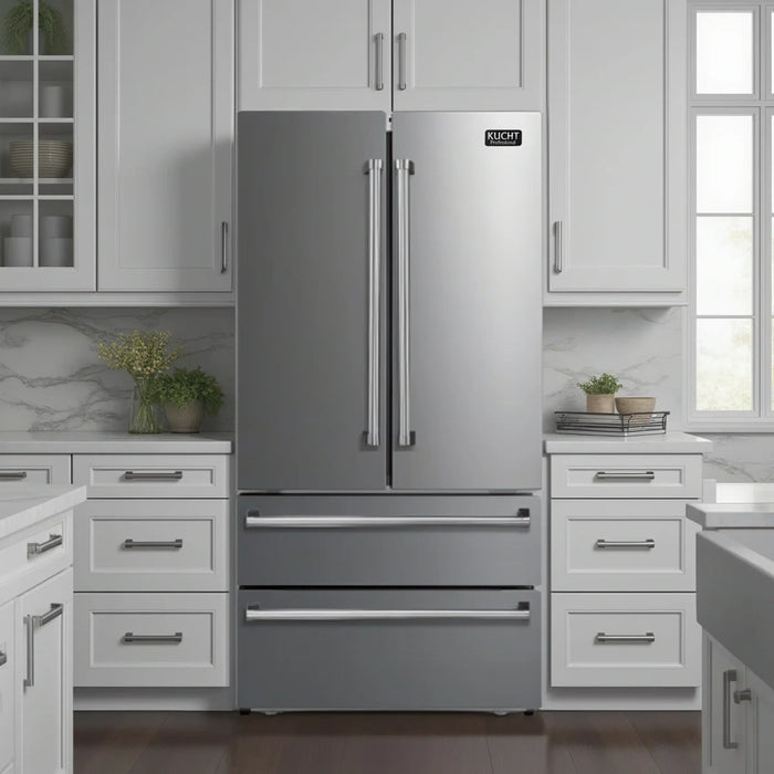 Kucht 4-Piece Appliance Package - 30-Inch Dual Fuel Range in Propane Gas, 36-Inch Refrigerator, Dishwasher & Under Cabinet Range Hood in Stainless Steel