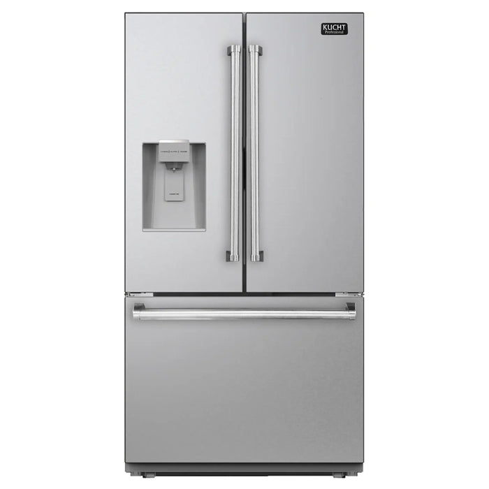 Kucht 3-Piece Appliance Package - 36-Inch Propane Gas Range with 5.2 Cu. Ft. Oven, 36-Inch Refrigerator with Water Dispenser, & Dishwasher in Stainless Steel