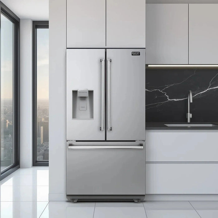 Kucht 36-Inch Standard Depth Freestanding French Door 28.9 Cu. Ft. Refrigerator with Ice and Water Dispenser in Stainless Steel (KR900X)