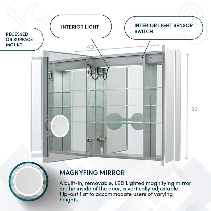 Aquadom Edge Royale 40x32 LED Lighted Triple Door Medicine Cabinet