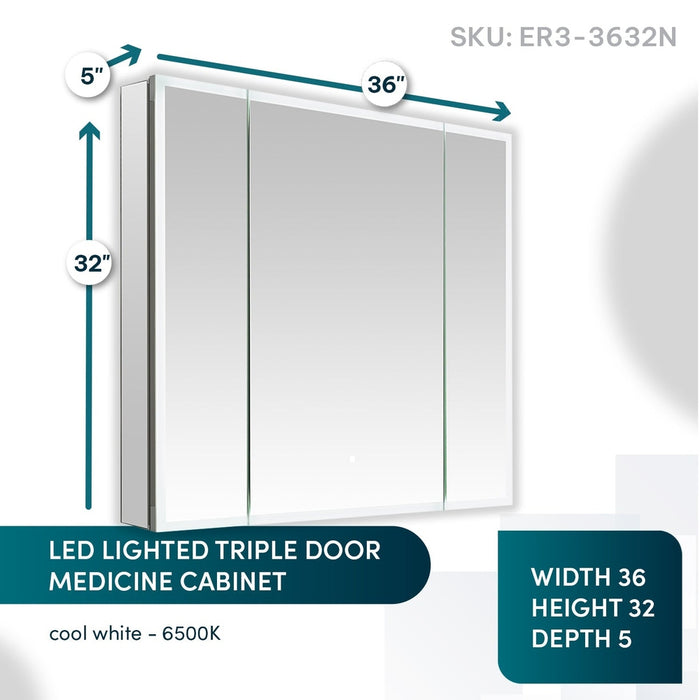 Aquadom Edge Royale 36x32 LED Lighted Triple Door Medicine Cabinet