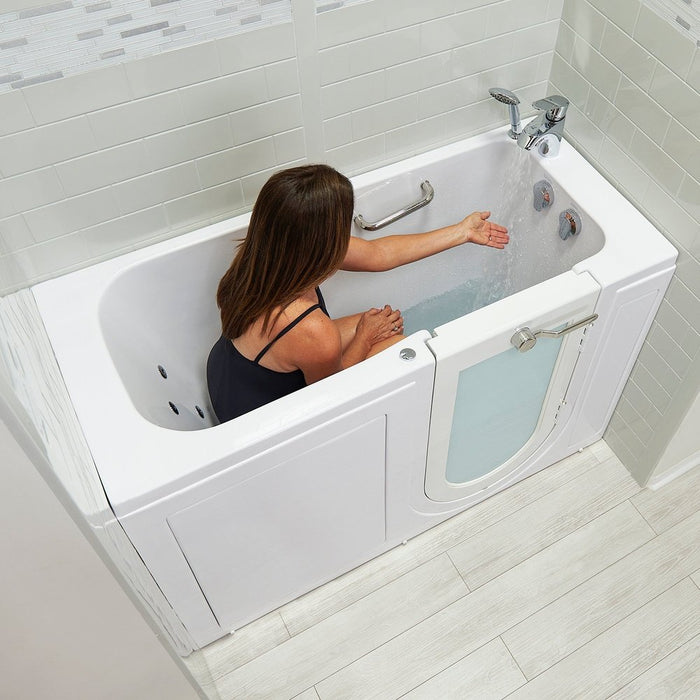 Ella's Bubbles Lounger 27"x60" Acrylic Air and Hydro Massage Walk-In Bathtub with Right Outward Swing Door, 2 Piece Fast Fill Faucet, 2" Dual Drain, Digital Controller