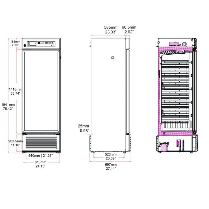 KingsBottle MLR395L 26" Upright Medical Refrigerator‎ for Pharmacy 2℃ to 8℃ 395L and Laboratory