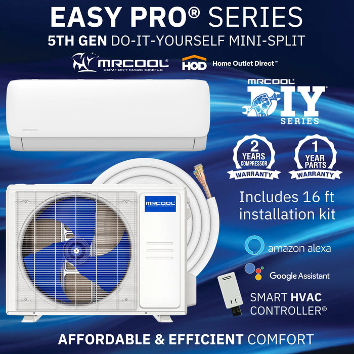 MRCOOL DIY® 5th Gen EasyPro Single Zone Mini Split Complete System 230V with 16 ft. DIY Quick Connect Line Set and DIYPRO Cable (EZPRO-24-HP-23016D-O)