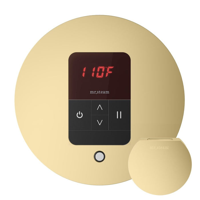 Mr. Steam iTempo Steam Shower Control and Aroma Designer SteamHead in Round Satin Brass