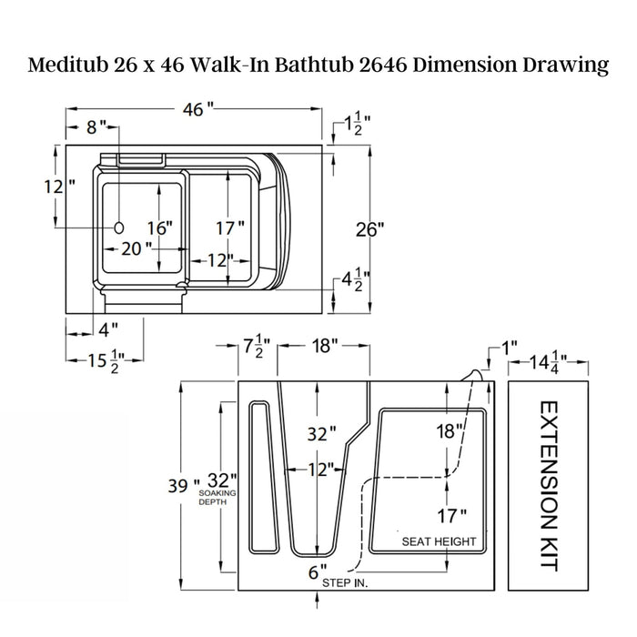 Meditub 26 x 46 Walk-In Bathtub 2646