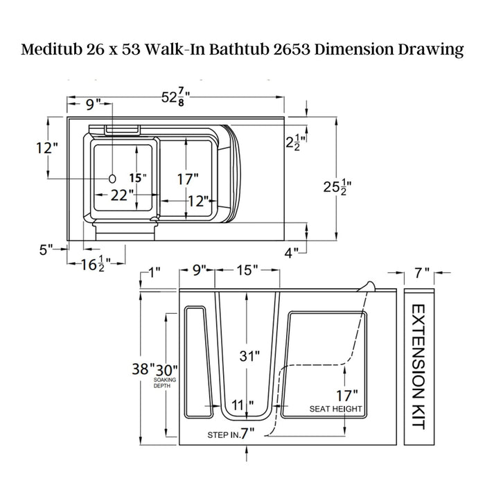 Meditub 26 x 53 Walk-In Bathtub 2653