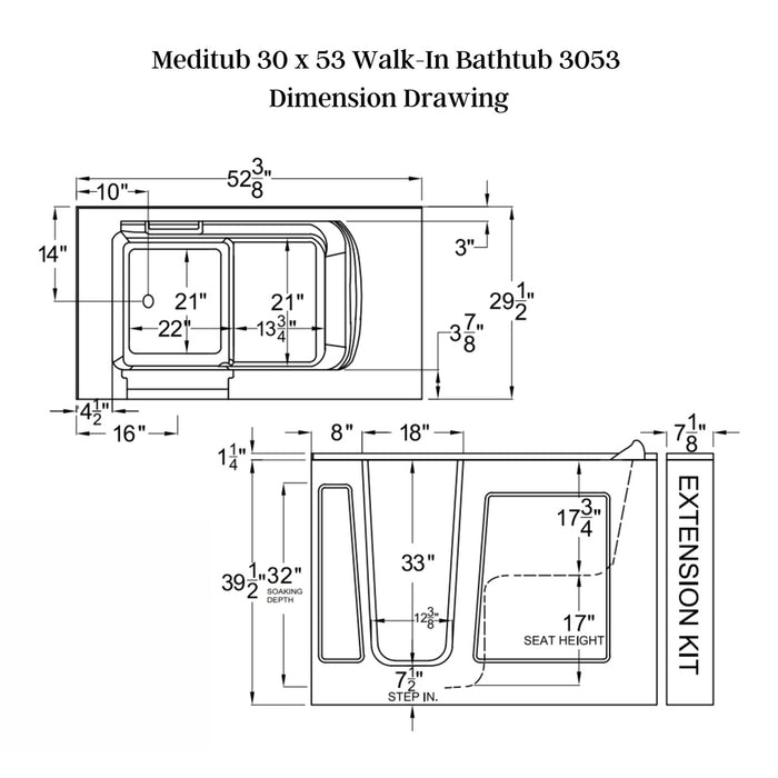 Meditub 30 x 53 Walk-In Bathtub 3053