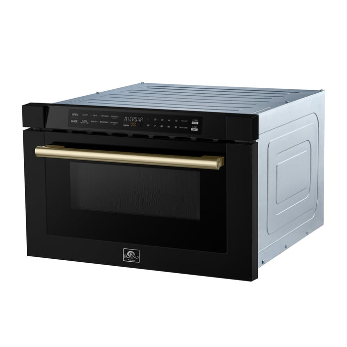 Forno Capoliveri Espresso 24-Inch Microwave Drawer, Black, 1.2 cu.ft, 1500 Watts, Built-In, Touch Control LCD Display, Auto-Touch Open/Close, 11 Power Levels, Sensor Cooking