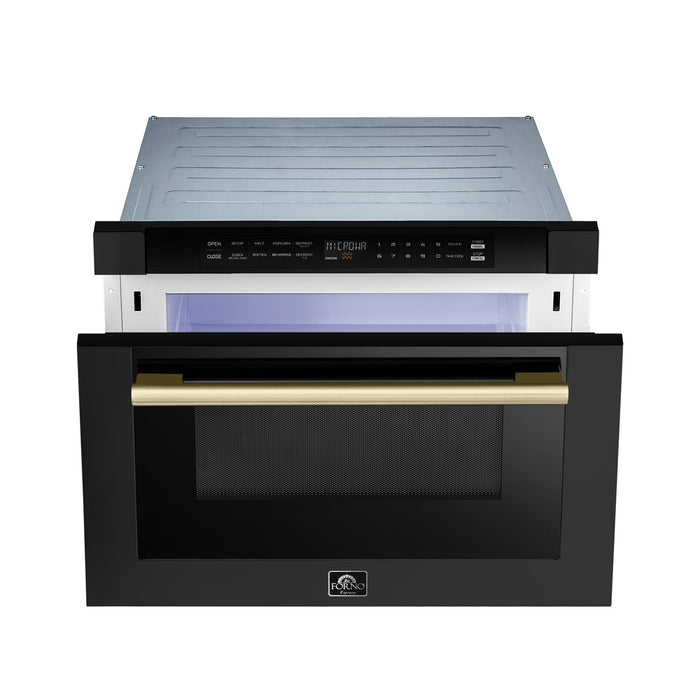 Forno Capoliveri Espresso 24-Inch Microwave Drawer, Black, 1.2 cu.ft, 1500 Watts, Built-In, Touch Control LCD Display, Auto-Touch Open/Close, 11 Power Levels, Sensor Cooking