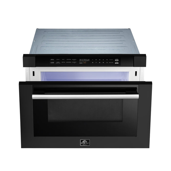 Forno Capoliveri Espresso 24-Inch Microwave Drawer, Black, 1.2 cu.ft, 1500 Watts, Built-In, Touch Control LCD Display, Auto-Touch Open/Close, 11 Power Levels, Sensor Cooking