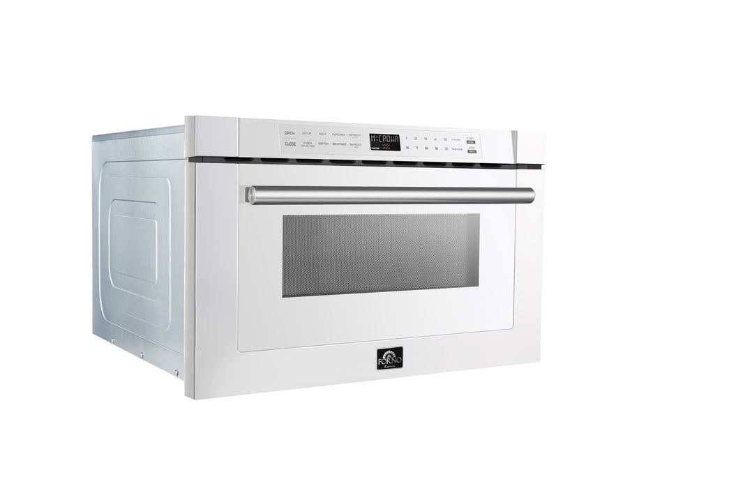 Forno Capoliveri Espresso 24-Inch Microwave Drawer, White, 1.2 cu.ft, 1000 Watts, Built-In, Touch Control LCD Display, Auto-Touch Open/Close, 11 Power Levels, Sensor Cooking