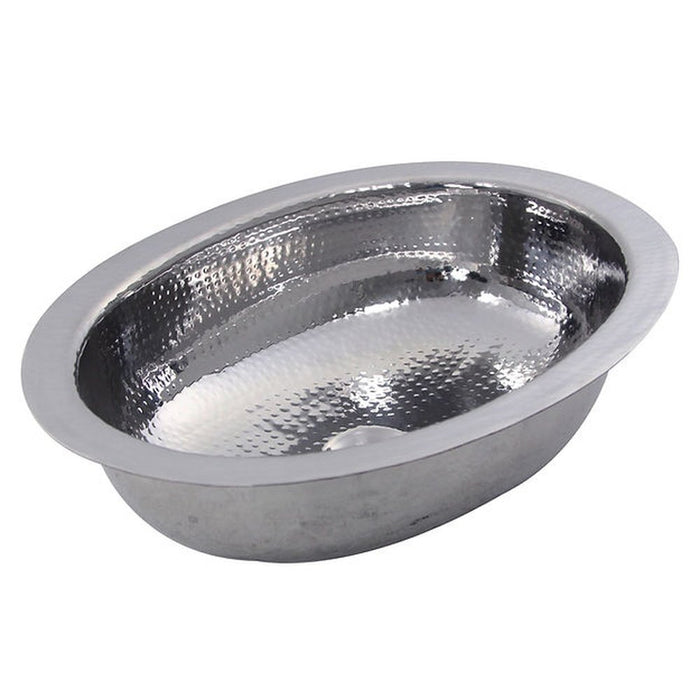 Brightwork Home Nantucket Sinks OVS 17.75 Inch x 13.75 Inch Hand Hammered Stainless Steel Oval Undermount Bathroom Sink