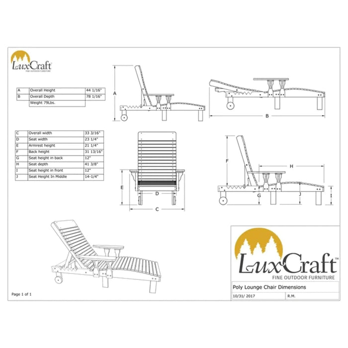 LuxCraft Outdoor Poly Chaise Lounge Chair