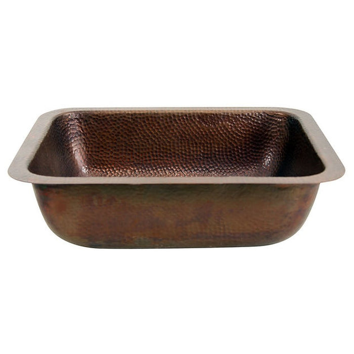 Brightwork Home Nantucket Sinks REHC - 17 Inch X 14 Inch Hammered Copper Rectangle Undermount Bathroom Sink, 1.5 Inch Drain