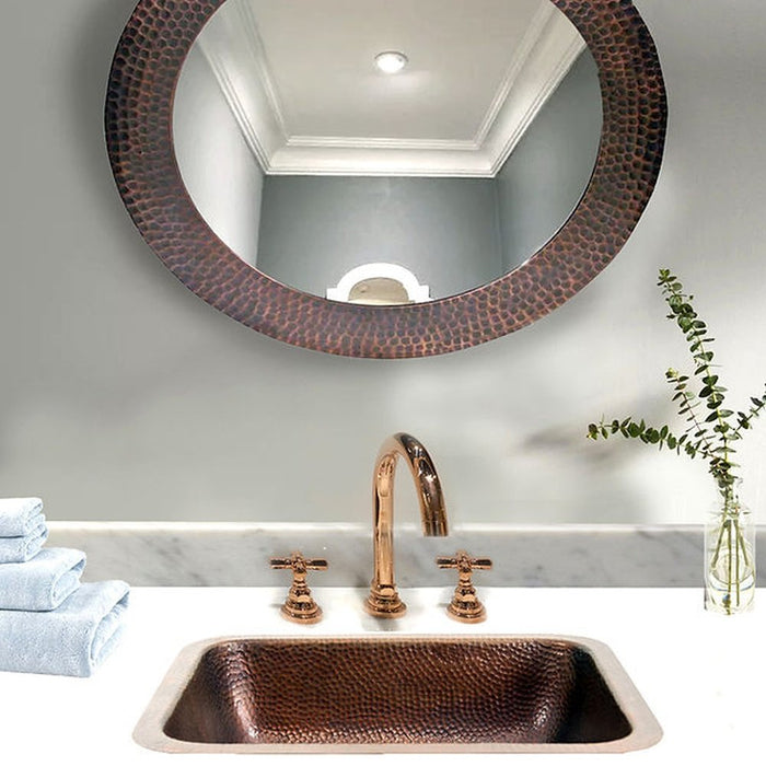 Brightwork Home Nantucket Sinks REHC - 17 Inch X 14 Inch Hammered Copper Rectangle Undermount Bathroom Sink, 1.5 Inch Drain