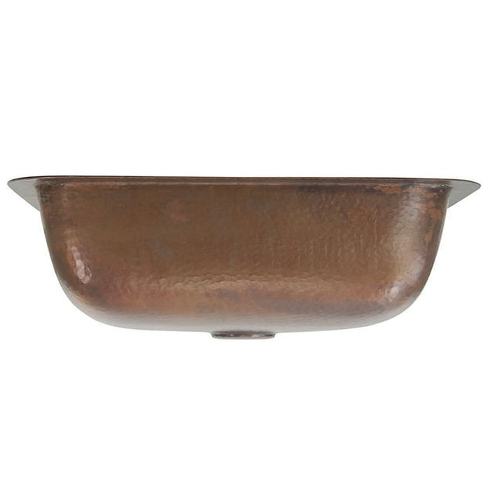 Brightwork Home Nantucket Sinks REHC - 17 Inch X 14 Inch Hammered Copper Rectangle Undermount Bathroom Sink, 1.5 Inch Drain