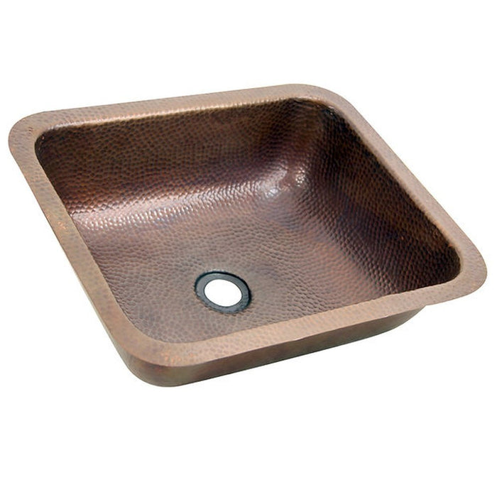 Brightwork Home Nantucket Sinks REHC - 17 Inch X 14 Inch Hammered Copper Rectangle Undermount Bathroom Sink, 1.5 Inch Drain