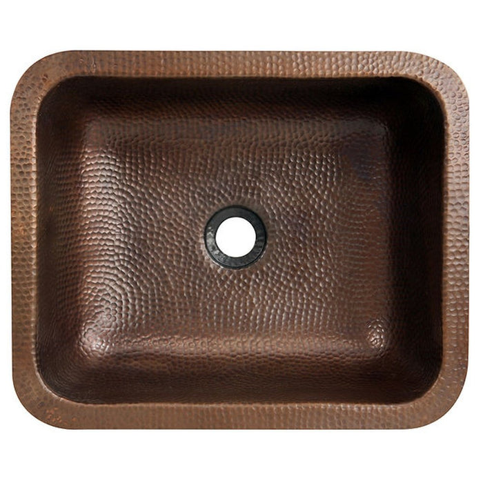 Brightwork Home Nantucket Sinks REHC - 17 Inch X 14 Inch Hammered Copper Rectangle Undermount Bathroom Sink, 1.5 Inch Drain