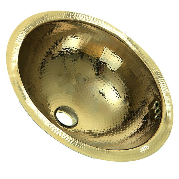 Brightwork Home Nantucket Sinks RLB - 16.5 Inch  Hammered Brass Round Undermount Bathroom Sink With Overflow