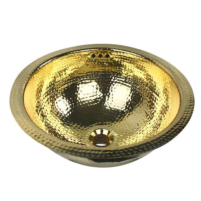 Brightwork Home Nantucket Sinks RLB - 16.5 Inch  Hammered Brass Round Undermount Bathroom Sink With Overflow