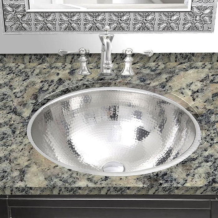 Brightwork Home Nantucket Sinks RLS-OF 16.875 Inch Hand Hammered Stainless Steel Round Undermount Bathroom Sink With Overflow