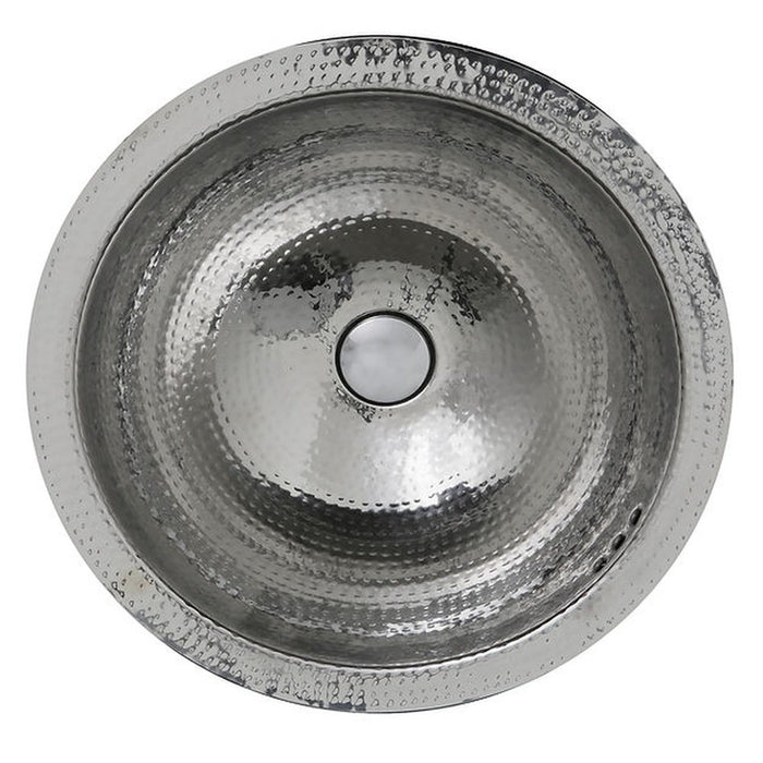 Brightwork Home Nantucket Sinks RLS-OF 16.875 Inch Hand Hammered Stainless Steel Round Undermount Bathroom Sink With Overflow