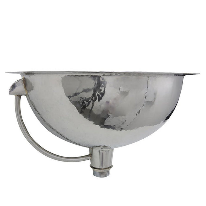 Brightwork Home Nantucket Sinks RLS-OF 16.875 Inch Hand Hammered Stainless Steel Round Undermount Bathroom Sink With Overflow