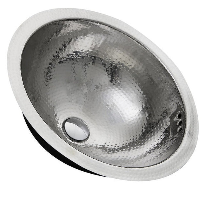 Brightwork Home Nantucket Sinks RLS-OF 16.875 Inch Hand Hammered Stainless Steel Round Undermount Bathroom Sink With Overflow