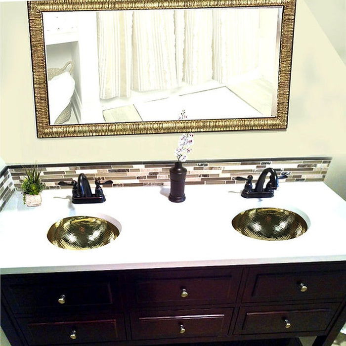 Brightwork Home Nantucket Sinks ROB-OF - 13 Inch Hand Hammered Brass Round Undermount Bathroom Sink, Brass With Overflow