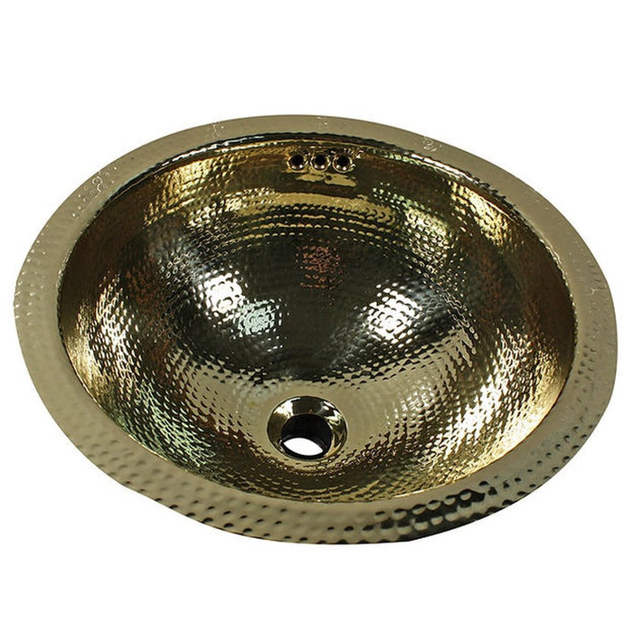 Brightwork Home Nantucket Sinks ROB-OF - 13 Inch Hand Hammered Brass Round Undermount Bathroom Sink, Brass With Overflow