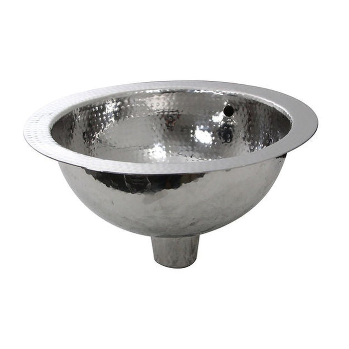 Brightwork Home Nantucket Sinks ROS-OF 13 Inch Hand Hammered Stainless Steel Round Undermount Bathroom Sink With Overflow