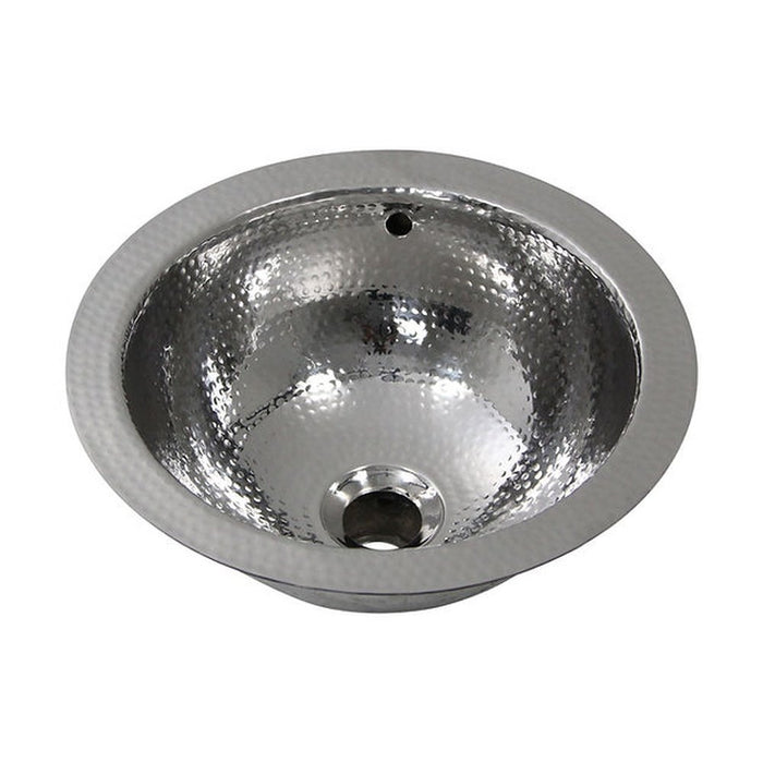 Brightwork Home Nantucket Sinks ROS-OF 13 Inch Hand Hammered Stainless Steel Round Undermount Bathroom Sink With Overflow