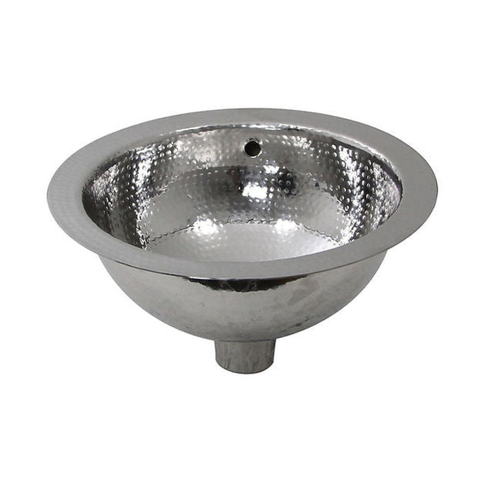 Brightwork Home Nantucket Sinks ROS-OF 13 Inch Hand Hammered Stainless Steel Round Undermount Bathroom Sink With Overflow