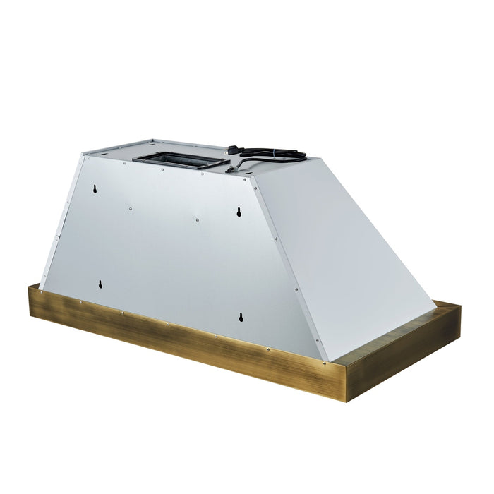 Forno Vittorio 48-Inch Wall Mount Range Hood, White with Antique Brass Trim, 424 CFM Airflow, Dishwasher-Safe Baffle Filters, Remote Control, 3-Speed Fan, Bright LED Lighting