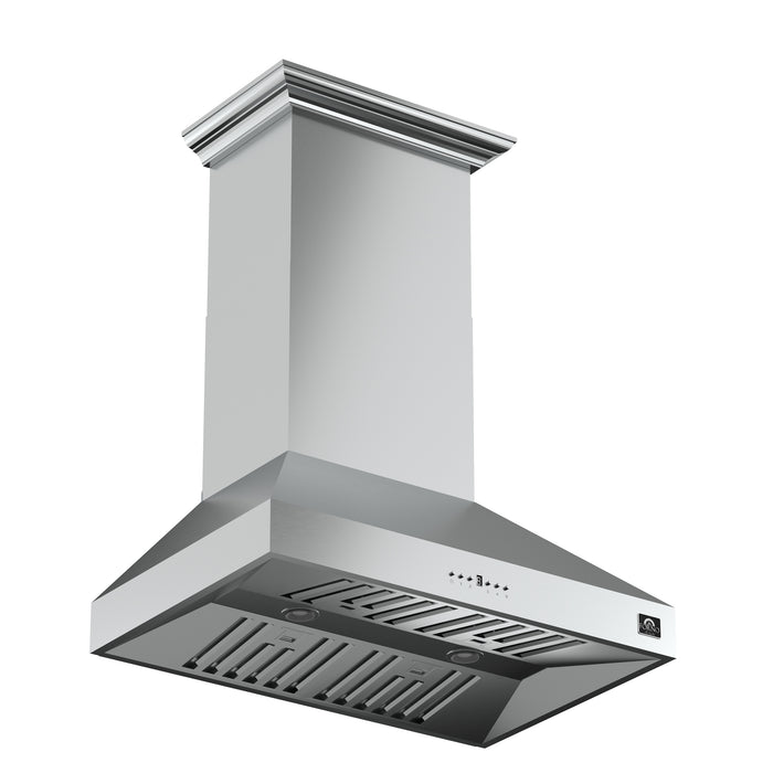 Forno Orvieto 36-Inch Wall Mount Range Hood, LED Lighting, Heavy Duty, Stainless Steel