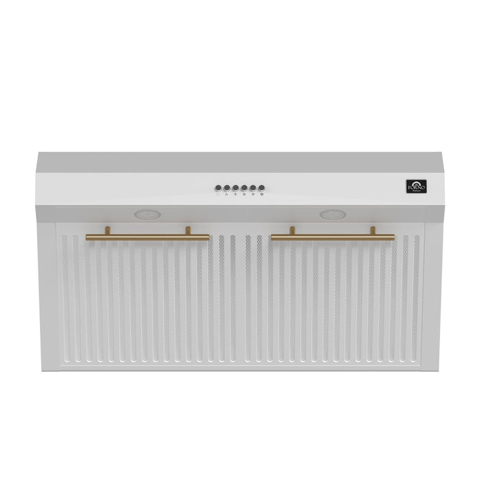 Forno Bari Espresso 30-Inch Under Cabinet Range Hood, White, 600 CFM, LED Lighting, Dishwasher-Safe Baffle Filters, 3-Speed Fan Control