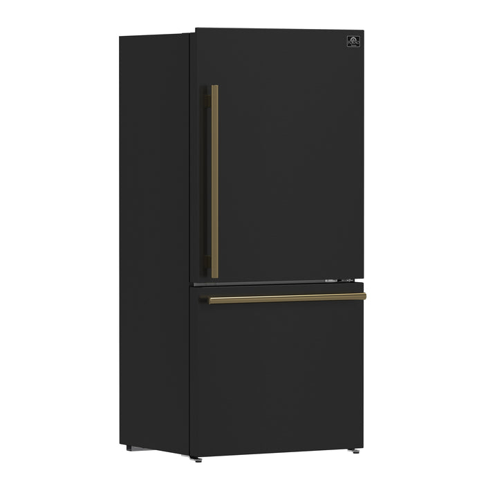 Forno Milano Espresso 31-Inch Bottom Freezer Refrigerator, Black, 17.2 cu.ft Capacity, Energy Efficient