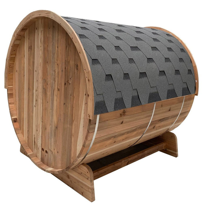 Aleko Outdoor Rustic Cedar Barrel Steam Sauna - Front Porch Canopy - UL Certified - 3-4 Person