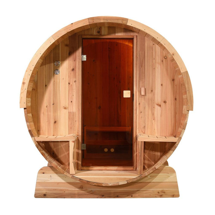 Aleko Outdoor Rustic Cedar Barrel Steam Sauna - Front Porch Canopy - UL Certified - 3-4 Person