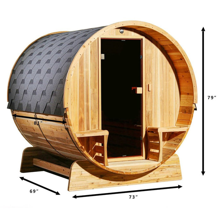 Aleko Outdoor Rustic Cedar Barrel Steam Sauna - Front Porch Canopy - UL Certified - 3-4 Person