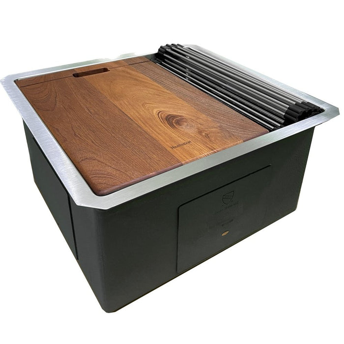 Nantucket Sinks 19 Inch 16 Gauge Stainless Steel Workstation - Includes Bottom Grid, Cutting board and roll up mat.