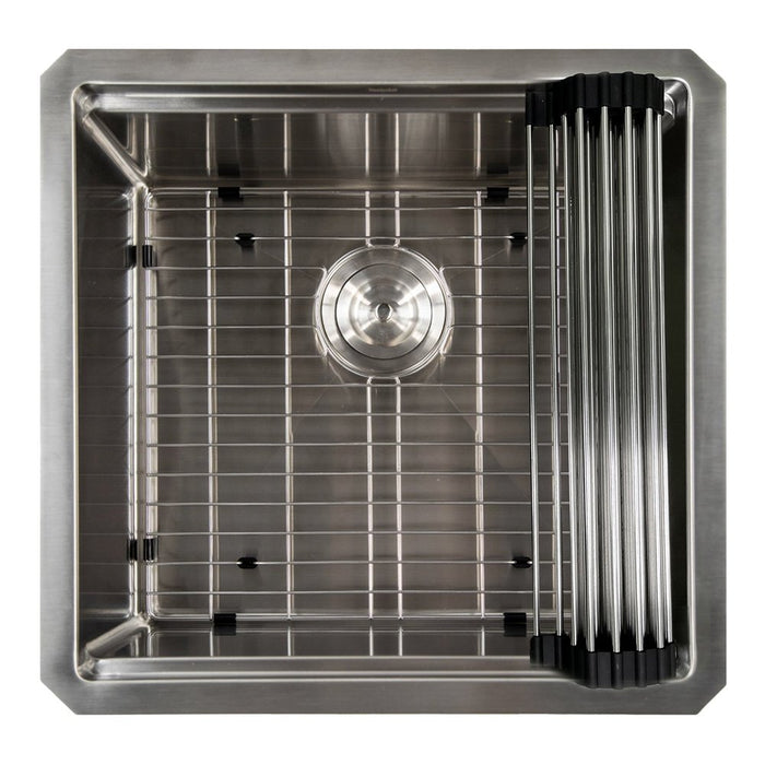 Nantucket Sinks 19 Inch 16 Gauge Stainless Steel Workstation - Includes Bottom Grid, Cutting board and roll up mat.