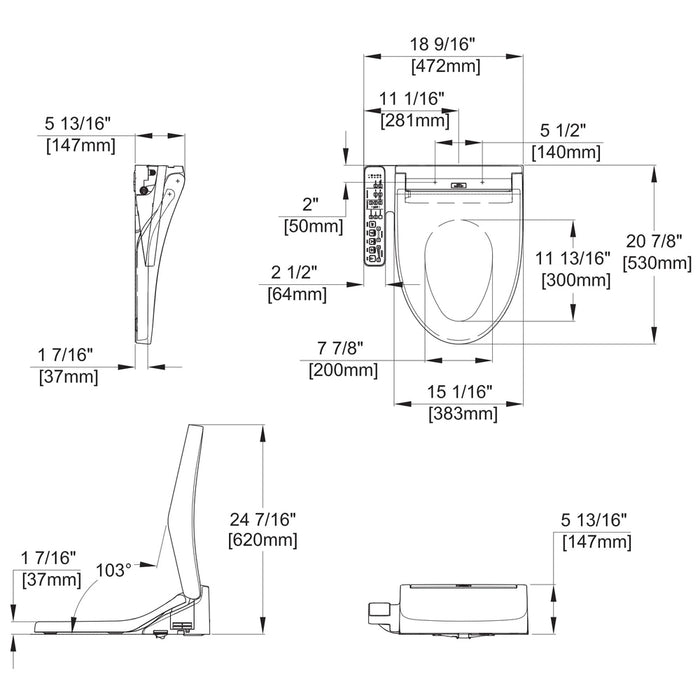 TOTO Washlet C2 Electronic Bidet Toilet Seat with PREMIST and EWATER+ Wand Cleaning, Elongated, Cotton White