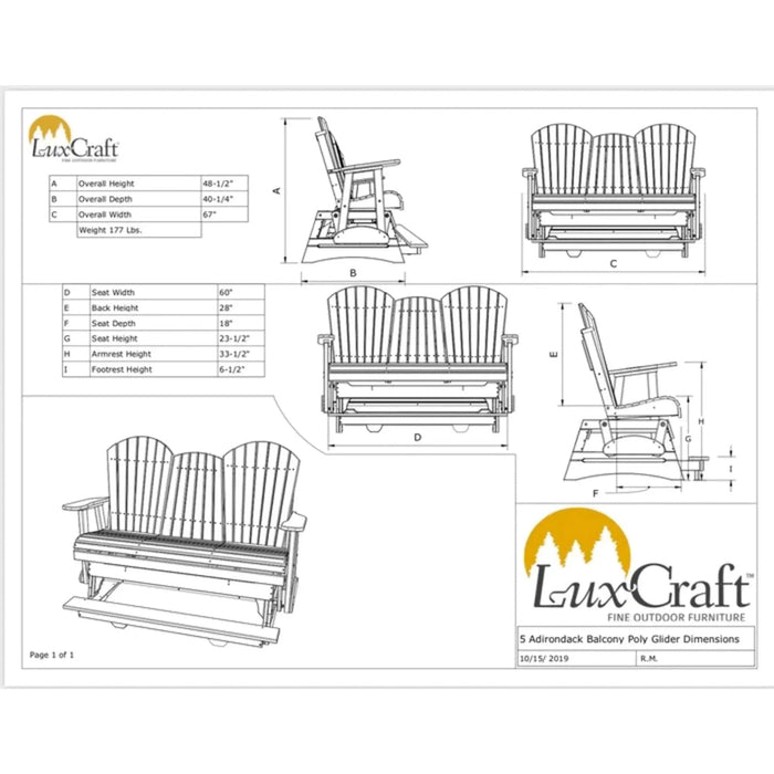 LuxCraft 5' Adirondack Balcony Glider Chair